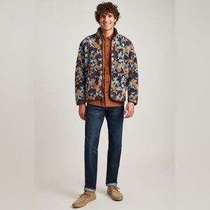 Bonobos High Pile Full Zip Fleece Jacket in Brown & Blue Floral Size XXL